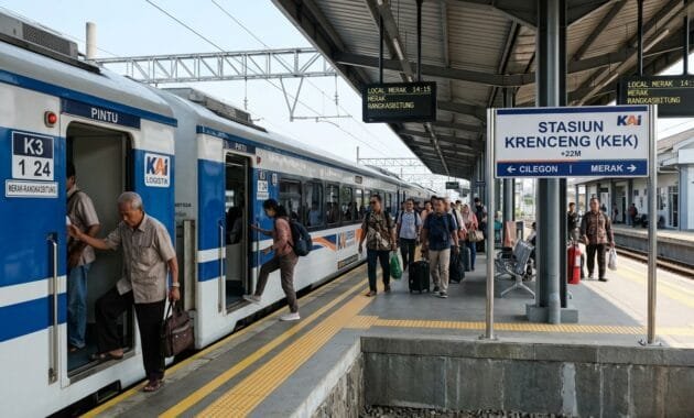 Kereta Lokal Merak di Stasiun Krenceng